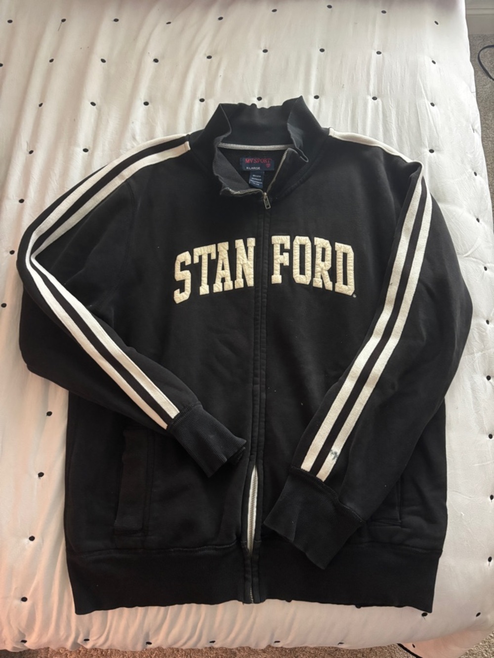 MV Sport Black Zip-Up Stanford Track Jacket with White Stripes